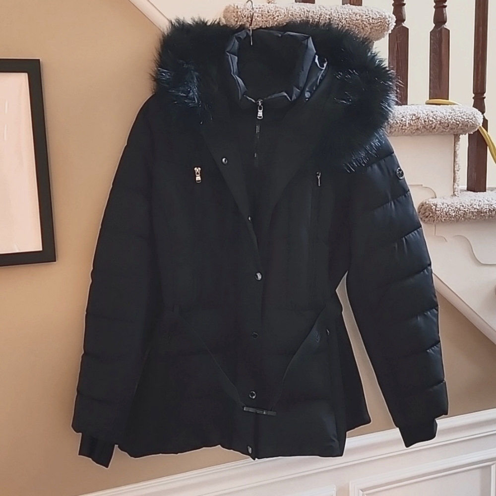 Michael Kors Black Quilted Belted Coat